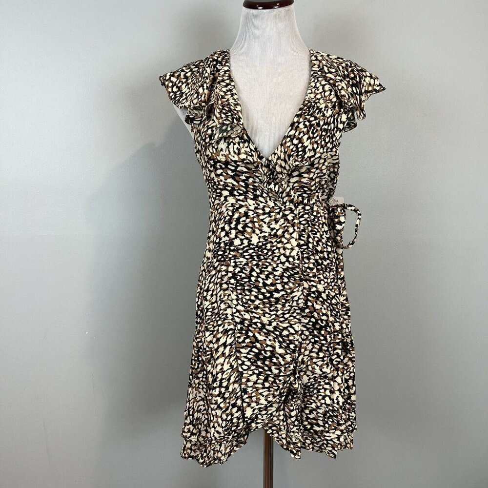 Free People French Quarter Mini Wrap Dress Size XS Brown Black Print NWT